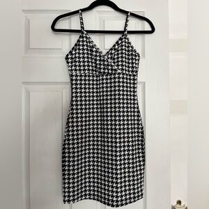 SHEIN Black & White Houndstooth Slip Mini Dress
